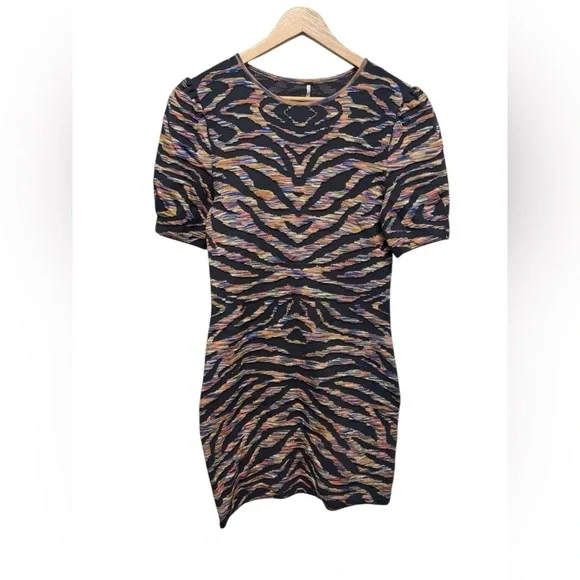 Free People Take Me Out printed Bodycon tiger print neon striped - Picture 2 of 9